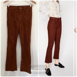 The Kooples Corduroy Kick Flare Jeans Rust Designer Boho Contemporary Mod